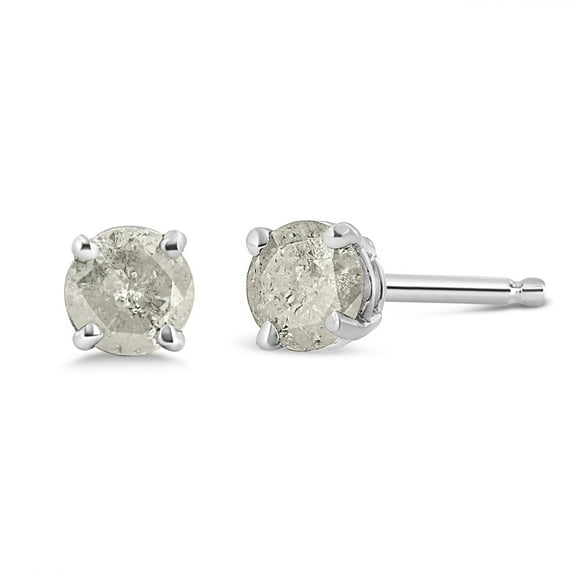 Haus of Brilliance .925 Sterling Silver 1/2 Cttw Womens Round Cut Natural Diamond Prong Settings Push Back Rhodium Plated Salt & Pepper Classic Solitaire Stud Earrings (I-J Color, I3 Clarity)