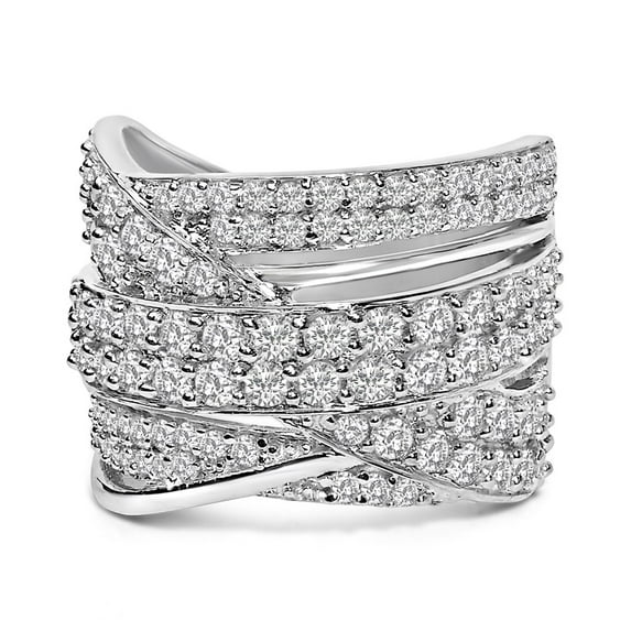 Haus of Brilliance .925 Sterling Silver 2.00 Cttw Womens Prongs Round-Cut Diamond Overlapping Bypass Band Ring (I-J Color, I2-I3 Clarity) - Ring Size 7