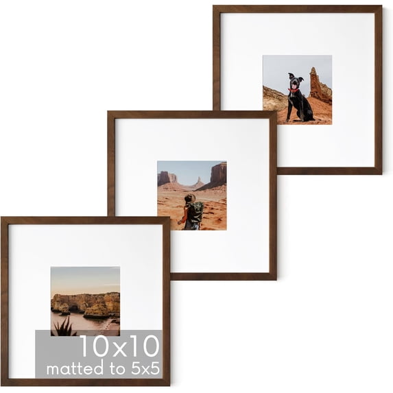 Haus and Hues 10x10 Frames - Square Picture Frames set of 3 Picture Frame, 10 x 10 Frame Walnut Picture Frames, Photo Gallery Wall Frame Set, Square Frame 10 x 10 Picture Frames, Wooden Picture Frames
