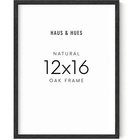 Haus and Hues 12"x16" Black Oak Wood Frames Set of 1 - Basic Black Poster Frame, 12 x 16 Poster Frame, Black Poster Frame, Frame for Poster, Frame for Wall art, 12x16 Poster Frame, 12x16 Black Frame
