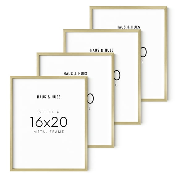 Haus and Hues 16x20 Gold Picture Frames - Set of 4 Metal Picture Frames 16x20, 16x20 Picture Frames for Wall, Gold Gallery Wall Frame Set, Gold Poster Frames 16x20, Gold Frames (Gold Aluminum Frames)