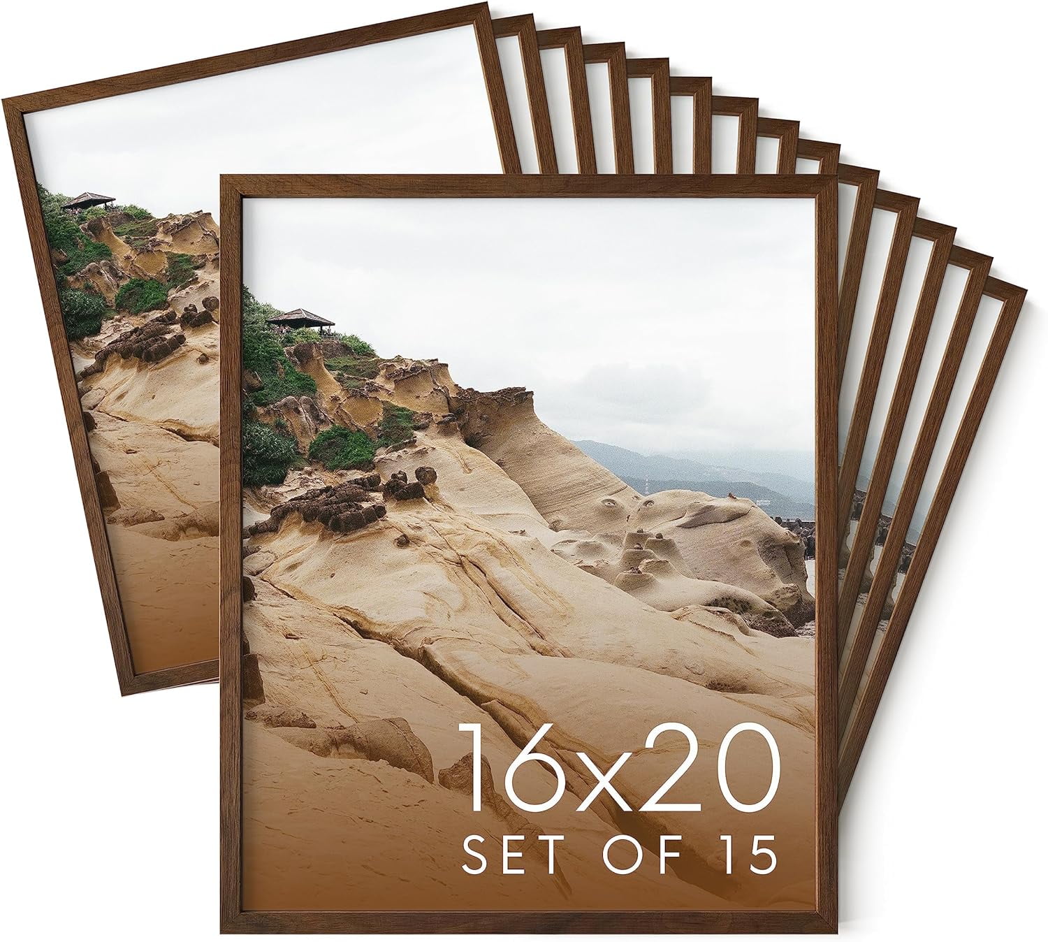 Haus and Hues 16x20 Walnut Oak Wood Picture Frames Set of 15 Premium