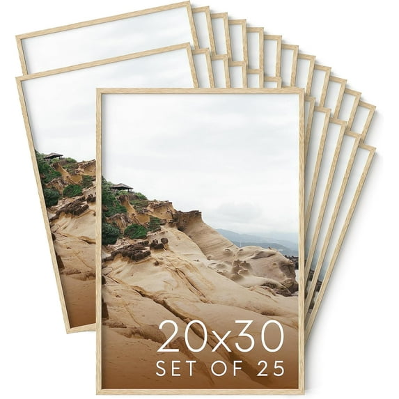 Haus and Hues 20x30 Natural Oak Wood Picture Frames Set of 25 - Premium Bulk Picture Frames 12x16 Bundle - Elegant Gallery Wall Frame Set for Posters, Art Display - Ideal for Wall Decor in Home &
