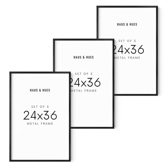 Haus and Hues 24 x 36 Picture Frames For Wall - 24x36 Frame Set of 3, 24 by 36 Poster Frames 24 x 36 Inches Black, Picture Frames 24x36 Poster Frames 24x36 Frame 3 Pack (Black Aluminum Frames)
