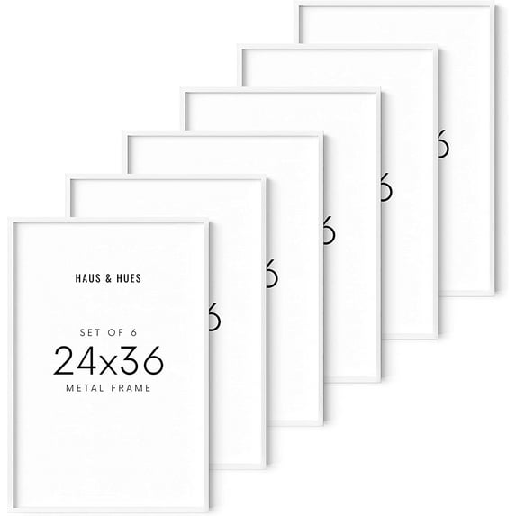 Haus and Hues 24 x 36 Picture Frames For Wall - Set of 6 24 By 36 Poster Frames 24 x 36 Inches, White Frames 24x36 Frames, Large White Picture Frames 24x36, Metal Poster Frame (White Aluminum Frames)