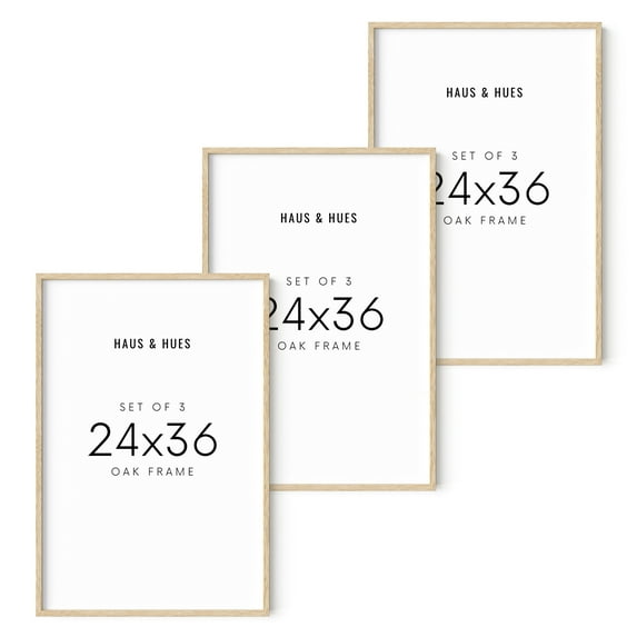 Haus and Hues 24"x36" Beige Oak Wood Frames Set of 3 - 24x36 Natural Wood Frames for Posters, 24x36 Frame Wood, 24x36 Poster Frames for Wall 24x36 Frame Light Wood, Picture Frames 24x36 (Beige Framed)