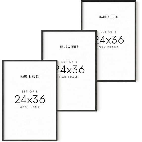 Haus and Hues 24"x36" Black Oak Wood Frames Set of 3 - 24"x36" Picture Frames for Wall, 24"x36" Black Picture Frame, Poster Frame 24"x36" Frames for Wall, 24"x36" Poster Frame Black (Black Oak)
