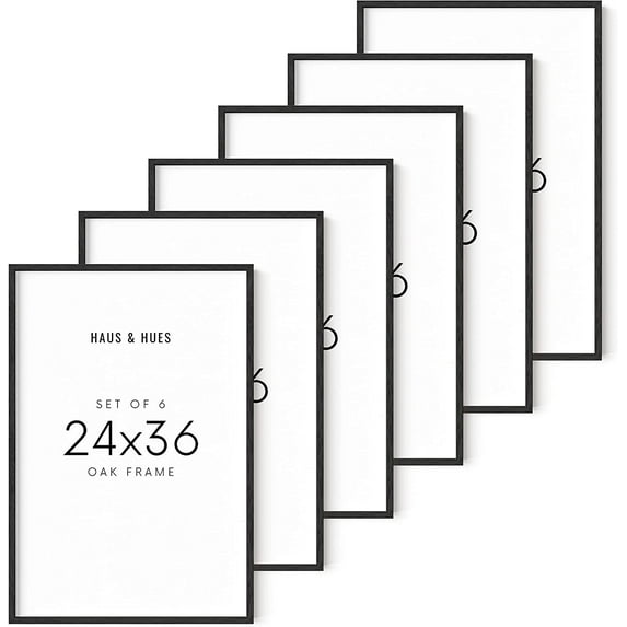 Haus and Hues 24"x36" Black Oak Wood Frames Set of 6 - 24"x36" Picture Frames for Wall, 24"x36" Black Picture Frame, Poster Frame 24"x36" Frames for Wall, 24"x36" Poster Frame Black, (Black Oak)