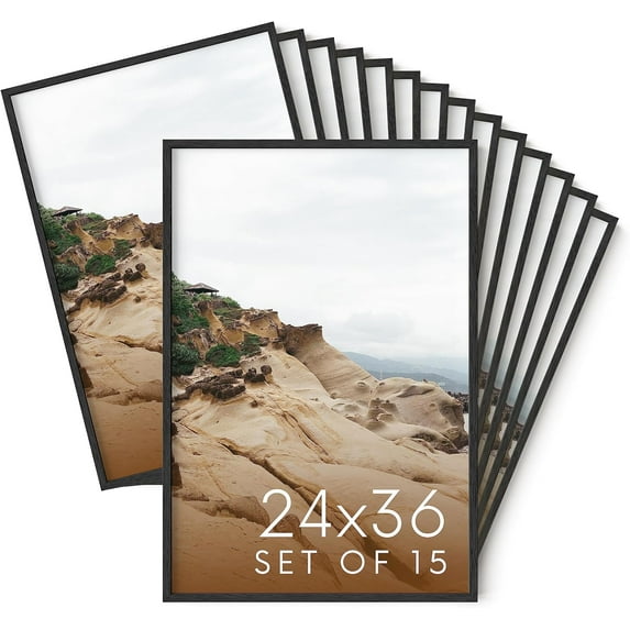 Haus and Hues 24x36 Black Oak Wood Picture Frames Set of 15 - Premium Bulk Picture Frames 24x36 Bundle - Elegant Gallery Wall Frame Set for Posters, Art Display - Ideal for Wall Decor in Home & Office