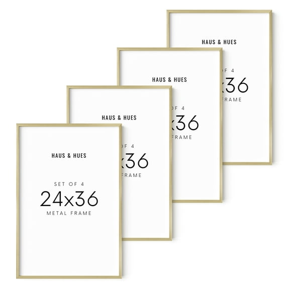 Haus and Hues 24x36 Gold Picture Frames - Set of 4 24 by 36 Poster Frames, Large Picture Frames 24x36, 24x36 Poster Frames, Movie Poster Frame 24x36, 24x36 Gold Poster Frame (Gold Aluminum Frames)