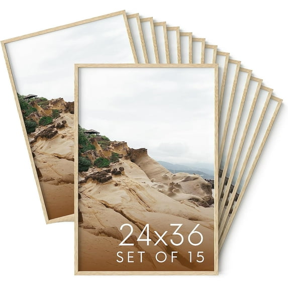 Haus and Hues 24x36 Natural Oak Wood Picture Frames Set of 15 - Premium Bulk Picture Frames 24x36 Bundle - Elegant Gallery Wall Frame Set for Posters, Art Display - Ideal for Wall Decor in Home &