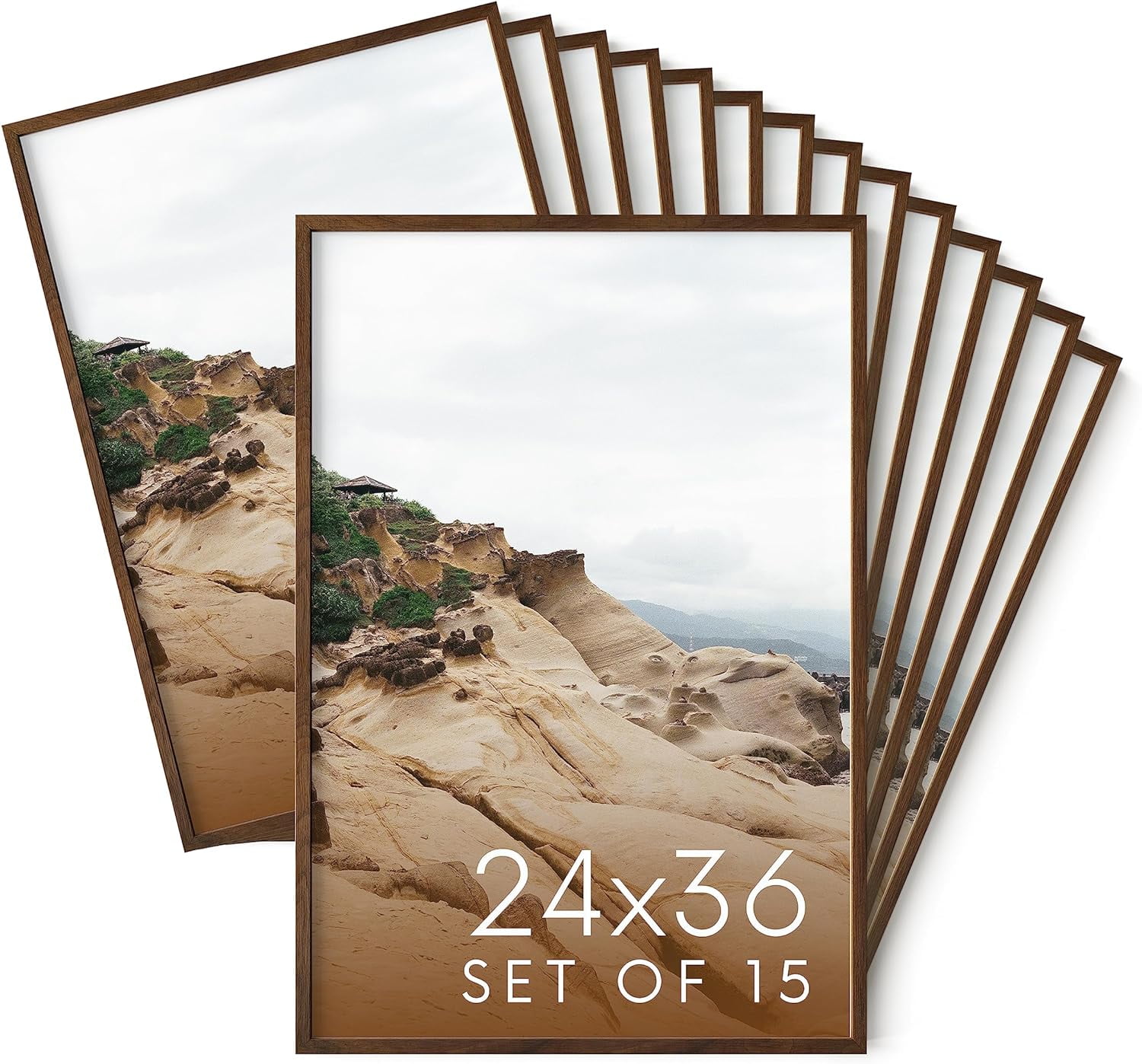 Haus and Hues 24x36 Walnut Oak Wood Picture Frames Set of 15 Premium