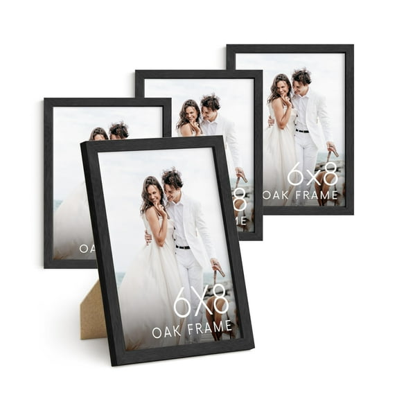 Haus and Hues 6x8 Black Oak Wooden Picture Frame - Set of 4 6x8 Poster Frame - Premium Oak, Vertical Hang, Shatterproof Plexiglass - Ideal for Home, Room, Office (6x8-inch, Black, Set of 4)