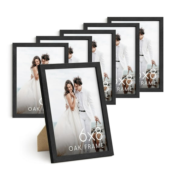 Haus and Hues 6x8 Black Oak Wooden Picture Frame - Set of 6 6x8 Poster Frame - Premium Oak, Vertical Hang, Shatterproof Plexiglass - Ideal for Home, Room, Office (6x8-inch, Black, Set of 6)