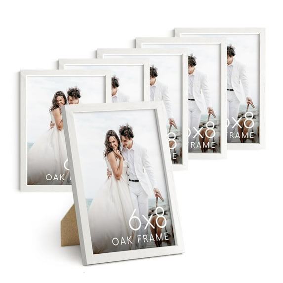 Haus and Hues 6x8 White Oak Wooden Picture Frame - Set of 6 6x8 Poster Frame - Premium Oak, Vertical Hang, Shatterproof Plexiglass - Ideal for Home, Room, Office (6x8-inch, White, Set of 6)