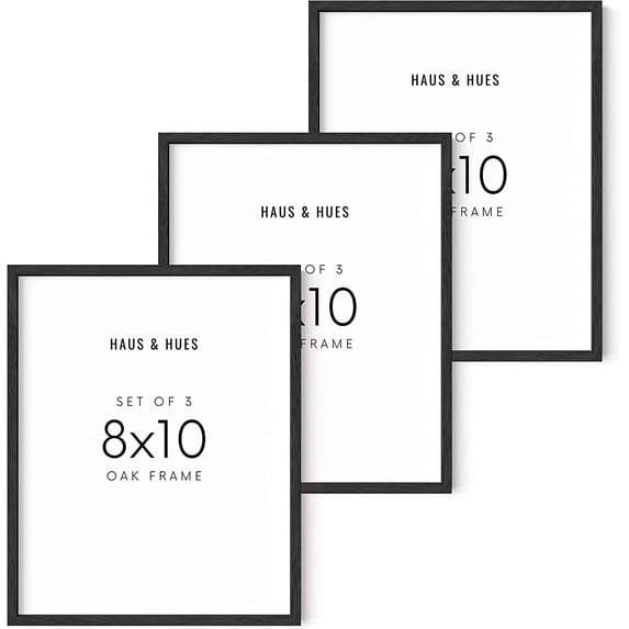 Haus and Hues 8x10 Black Oak Wood Frames Set of 3 - 3 8x10 Poster Frame For Three 8x10 Wooden Frame For Poster Frame Natural Wood Frame Thin Frames 8x10 Picture Frame Wood Oak Photo Frames 8x10 Frames