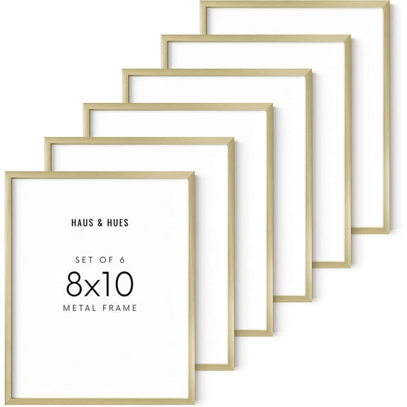 Haus and Hues 8x10 Frames Set of 6 - Metal 8x10 Picture Frames Set of 6, Frames Gold Photo Frames 8x10 Gold Frames 8x10 Picture Frame Set of 6 8x10 Picture Frames For Wall (Gold Aluminum Frames)