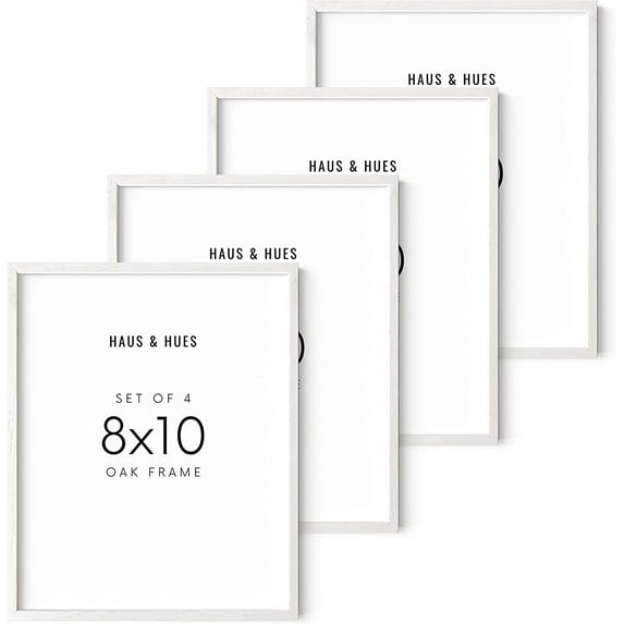 Haus and Hues 8x10 Picture Frame Set of 4 - 8 x 10 Frame White Photo Frames, 8x10 Frames Bulk, White Frames 8x10 for Poster, 8x10 Frames Set of 4 for Wall Art, Wooden Picture Frames 8x10 (White Oak)