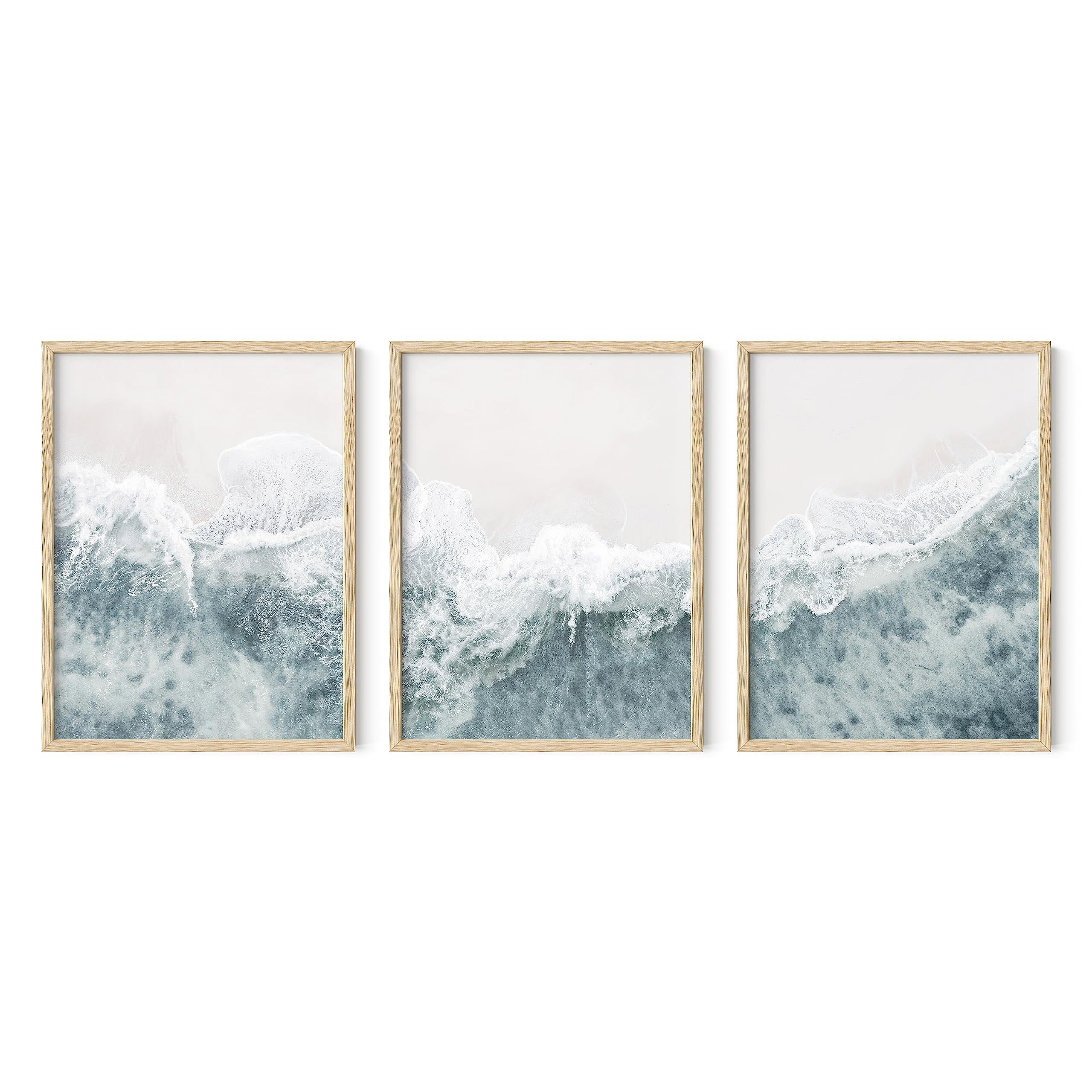 Beige Framed Coastal Landscape Canvas Wall Art Set