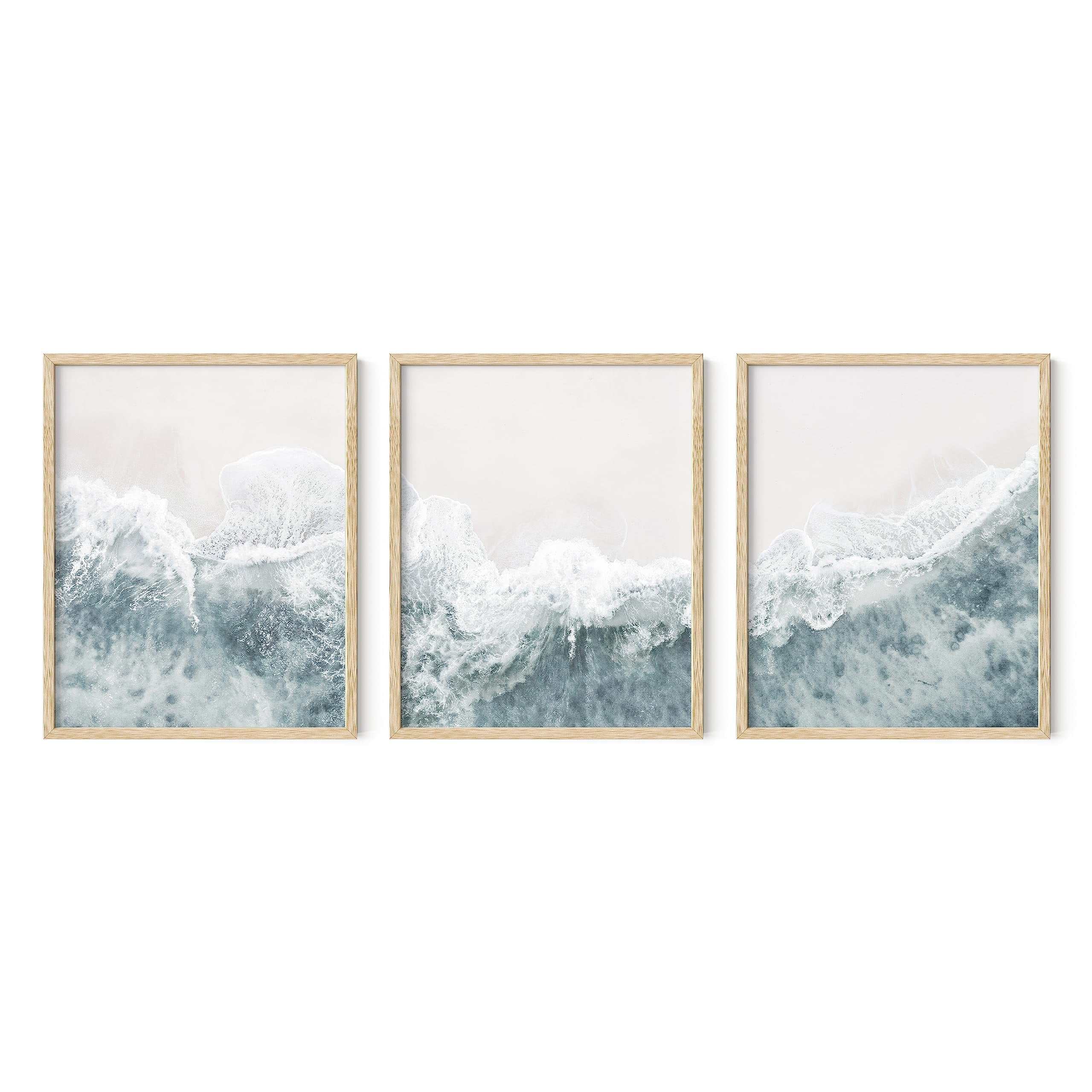 Beige Framed Coastal Landscape Canvas Wall Art Set