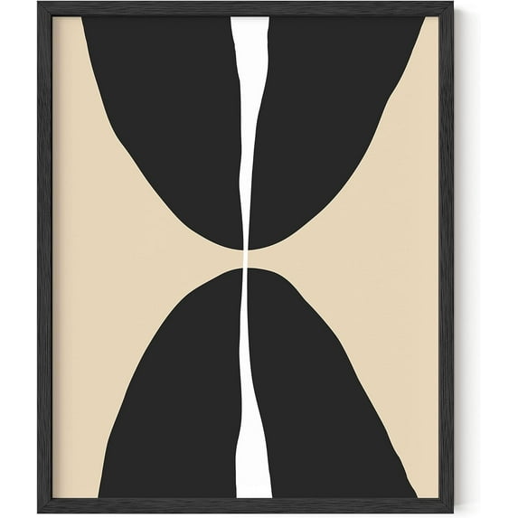 Haus and Hues Black Abstract Art and Modern Poster - Black Abstract Wall Art Geometric Art Abstract Modern Decor Mid Century Modern Wall Decor Top and Bottom Half Circles (Framed Black 16x20)