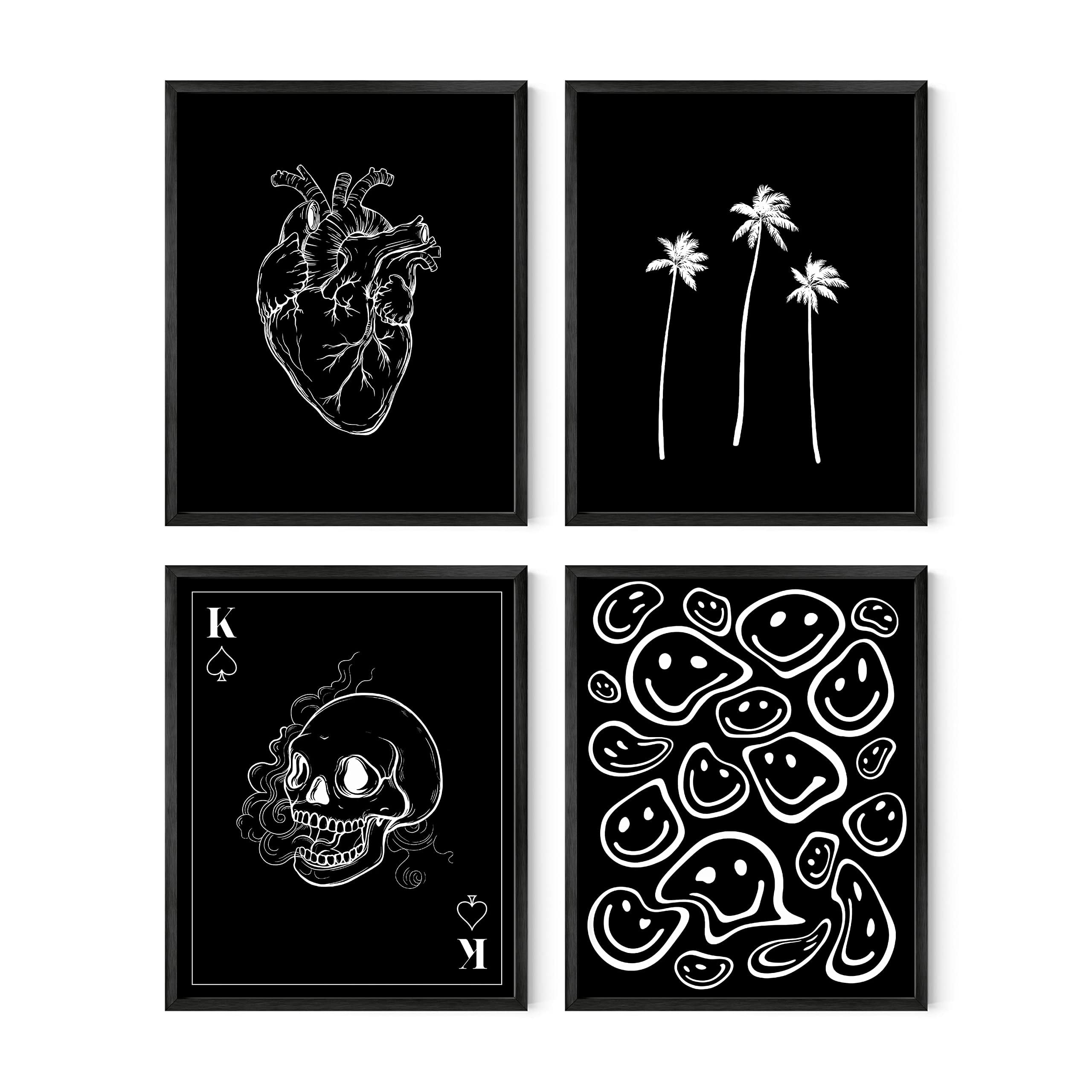 Black and White Skeleton Art Prints in Oak Frames