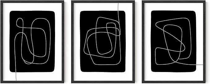 Black and White Abstract Line Art Poster Set, 12x16