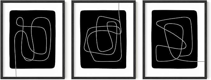 Black and White Abstract Line Art Poster Set, 16x20