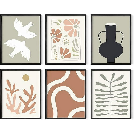 Haus And Hues Boho Pictures Wall Decor - Mid Century Modern Wall Art, Neutral Wall Decor, Botanical Wall Art Framed, Coral Artwork Wall Decor, Gallery Wall Frame Set, Wall Art Boho (Frame Black 16x20)