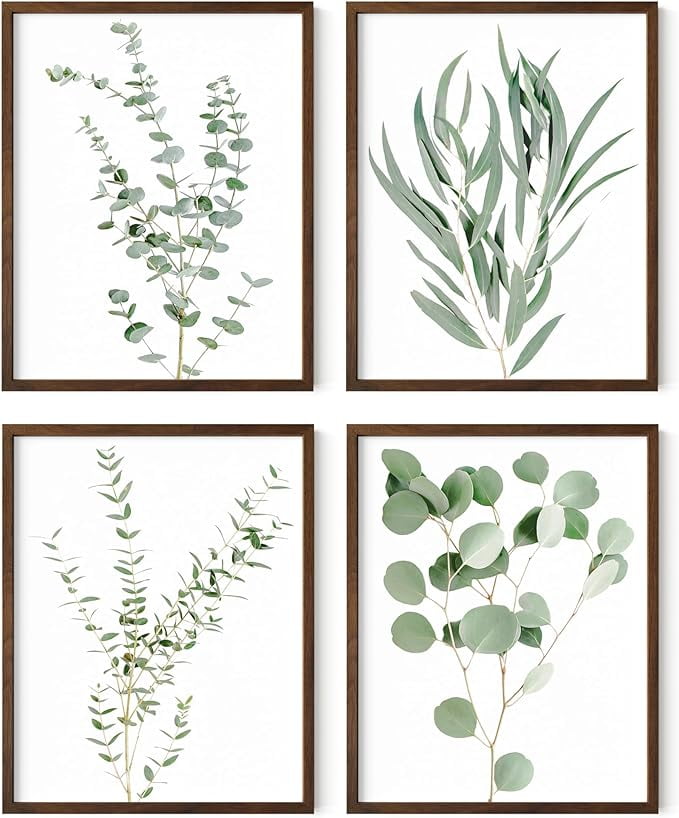 Botanical Plant Wall Art Prints Set Of 6 – Framed Green Leaves Pictures, Eucalyptus & Fern Prints For Living Room Decor