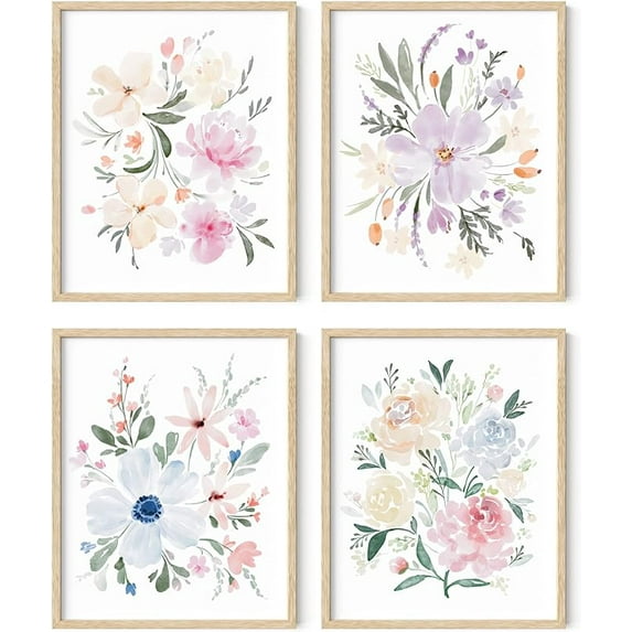 Haus and Hues Botanical Prints - Set of 4 Flower Poster Flower Pictures Wall Decor, Floral Prints Wall Flower Pictures, Flowers Posters Flower Prints Floral Botanical Prints (16x20, Framed Beige)