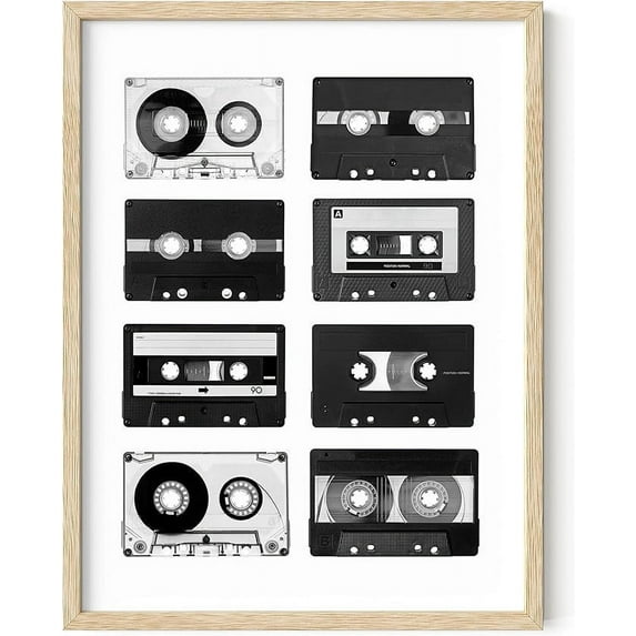 Haus and Hues Cassette Tape Posters, Music Framed Wall Art, Retro Wall Decor, Vintage Framed Poster, Music Framed Art, 90s Posters, Record Wall Decor, Music Room Decor, 90s Decor (Beige Framed, 12x16)