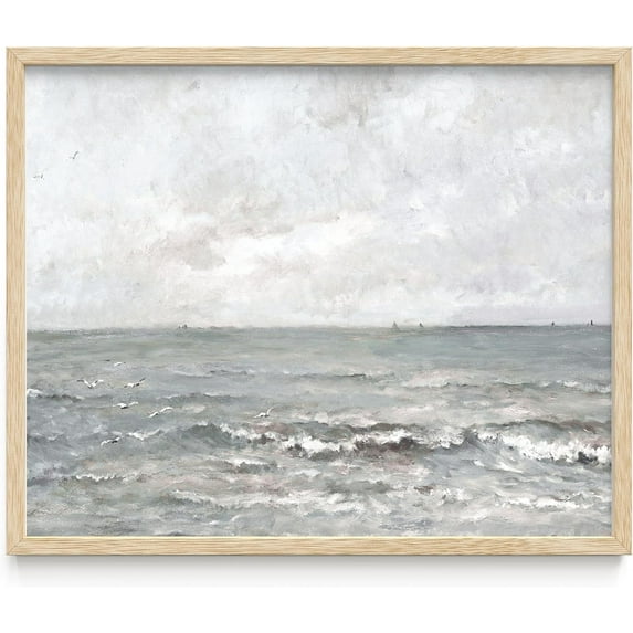 Haus and Hues Coastal Wall Art - Vintage Framed Prints and Oil Paintings Collection for Timeless Wall Art, Ocean Views, Nature Inspired, and Antique Charm (16x20 Framed Beige)