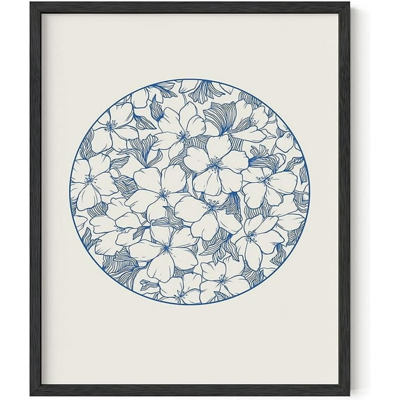 Haus and Hues Floral Wall Art - Japanese Traditional Blue Flower Print and Modern Botanical Poster, Blue Wall Art Botanical Prints Modern Art Wall Decor, Blue Art Flower Wall Art (16x20 Unframed)