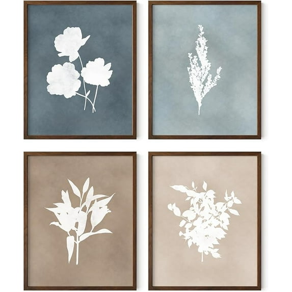 Haus and Hues Floral Wall Art - Set of 4 Plant Posters for Wall Vintage Botanical Prints, Flower Pictures for Room Aesthetic Vintage Art Prints Flower Wall Art (16x20, Framed Walnut)