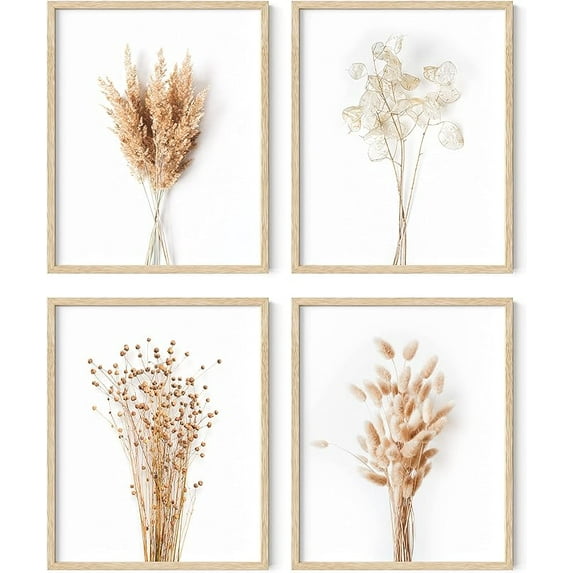 Haus and Hues Flower Wall Decor - Set of 4 Floral Wall Art, Floral Wall Decor, Flower Wall Art, Framed Flower Painting, Floral Pictures Wall Decor, Flower Pictures Wall Decor (Framed Beige 16x20)