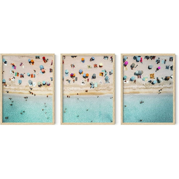 Haus and Hues Framed Beach Wall Art - Set of 3 Seascape Wall Decor, Coastal Wall Decor Framed, Nature Wall Decor, Tropical Framed Print Ocean Prints Wall Art Beach Bathroom Decor (12x16, Beige Framed)