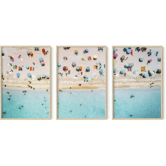 Haus and Hues Framed Beach Wall Art - Set of 3 Seascape Wall Decor, Coastal Wall Decor Framed, Nature Wall Decor, Tropical Framed Print Ocean Prints Wall Art Beach Bathroom Decor (24x36, Framed Beige)