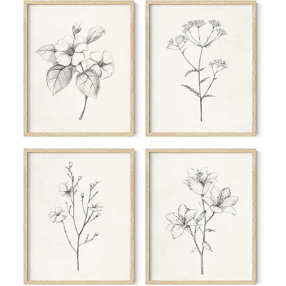 Haus and Hues Framed Vintage Botanical Prints - Set of 4 Framed Farmhouse Bedroom Wall Decor, Rustic Art for Bathroom, Farmhouse Decor Pictures for Living Room, Boho Decor (8x10, Beige Framed)