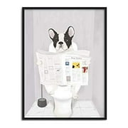 Haus and Hues Funny Dog Bathroom Decor - Funny Bathroom Wall Art of Dog Poster | Wall Art and Animal Posters Dog Bathroom Signs and Funny Bathroom Art French Bulldog in Bathroom (Black Framed) (12x16)