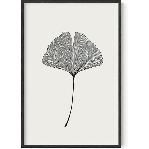 Haus and Hues Ginkgo Leaf Decor - Modern Japanese Gingko Lead Framed Print, Modern Wall Art Black and White Art, Leaf Wall Art Neutral Artwork, Modern Framed Wall Art Neutral (24x36 Framed Black)