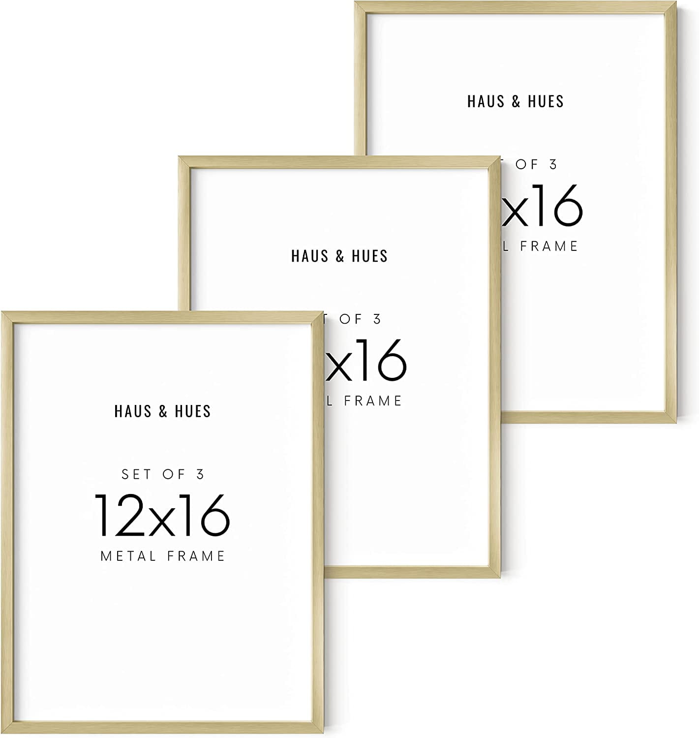 Haus and Hues Gold Picture Frames 12x16 - Gold Gallery Wall Frame Set of 3, 12x16 Poster Frame, Gold Picture Frame Set for Paintings, Gold Frames for Gallery Wall Art, (Gold Aluminum Frames)