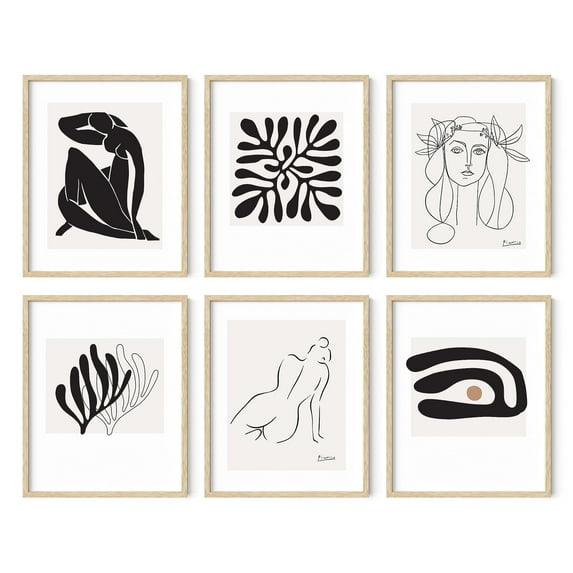 Haus and Hues Henri Matisse Posters and Picasso Wall Art - Set of 6 Matisse Prints and Picasso Posters | Henri Matisse Prints Art Exhibition Posters Famous Paintings and Art Posters | Framed Beige
