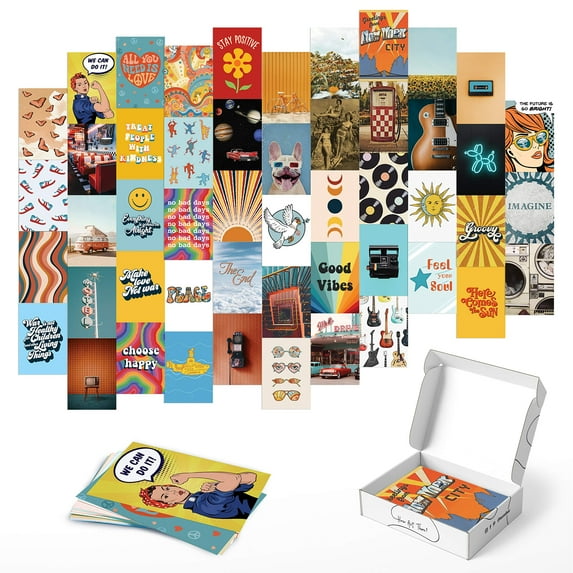 Haus and Hues Hippie Posters Aesthetic Wall Collage Kit - Photo Wall Collage Kit for Teen Room Decor | Hippie Room Decor Photo Collage Kit for Wall Aesthetic Hippie Room Collage Kit, 4"x6" (Set of 50)