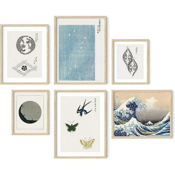 Haus and Hues Japanese Wall Art - Framed Japanese Art Wall Decor, Asian Wall Art Decor, Green Blue Wall Art Asian Paintings for Wall, Contemporary Japanese Prints, The Great Wave Poster (Framed Beige)