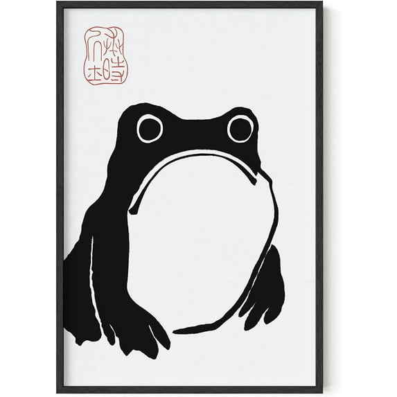 Haus and Hues Japanese Wall Art - Japenese Matsumoto Hoji Framed Print and Wabi Sabi Wall Decor, Frog Wall Art Japanese Wall Decor Wabi Sabi Wall Art, Frog Poster Japandi Wall Art (Black Framed 24x36)