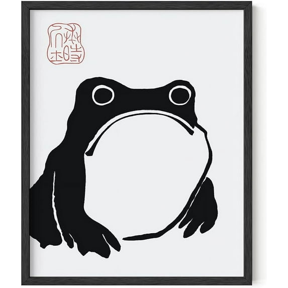 Haus and Hues Japanese Wall Art - Japenese Matsumoto Hoji Framed Print and Wabi Sabi Wall Decor, Frog Wall Art Japanese Wall Decor Wabi Sabi Wall Art, Frog Poster Japandi Wall Art (Black Framed 16x20)