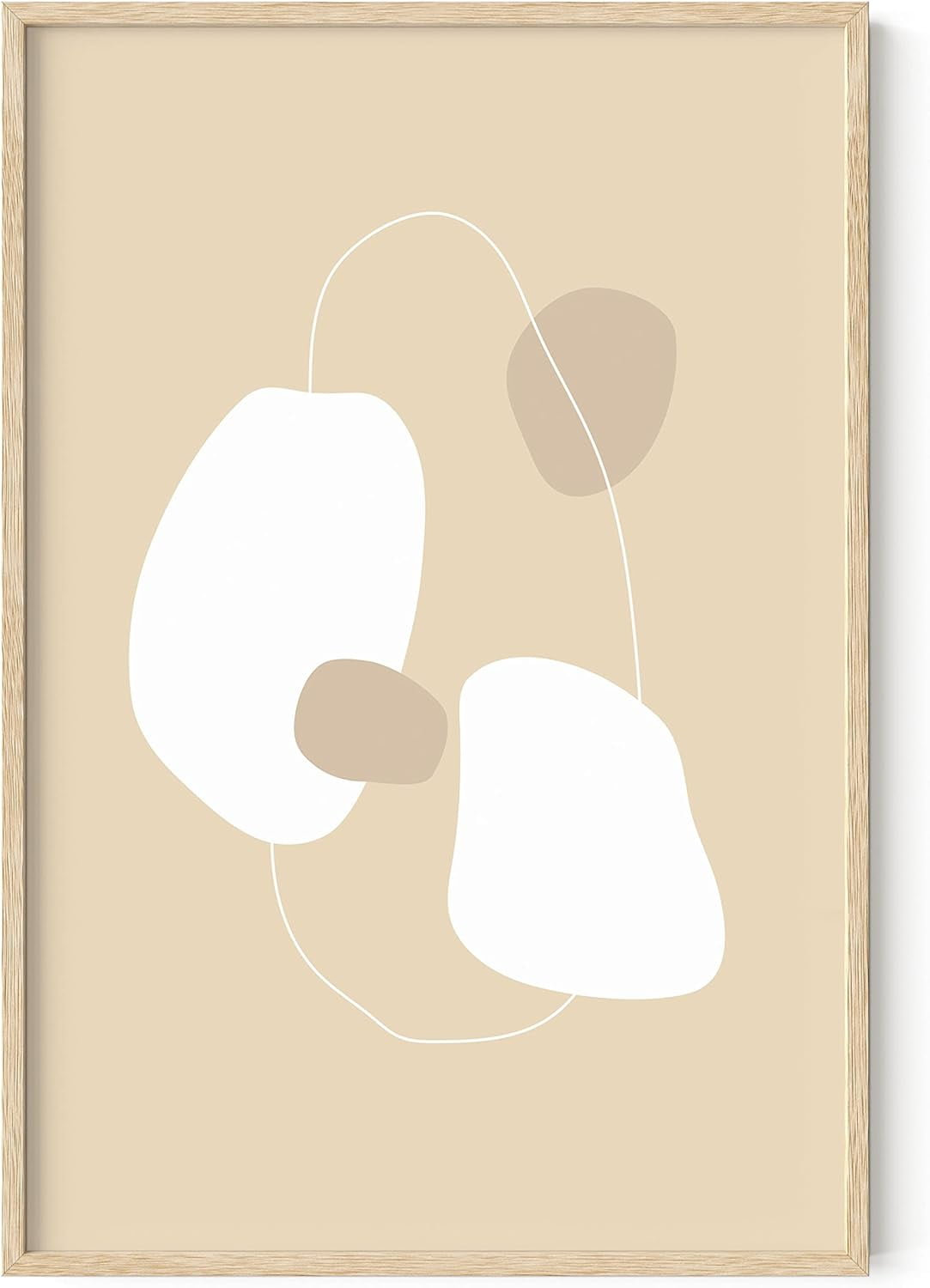 Beige and White Abstract Geometric Wall Art with Oak Frame