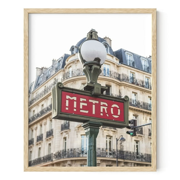 Haus &Hues Paris Wall Art Red Metro Sign- Paris Metro Map Poster Europe Wall Art Travel Wall Artwork Prints Paris Cityscapes City Decor for Bedroom Red Metro Sign (Framed Beige, 16x20)