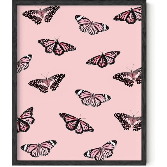 Haus and Hues Pink Butterfly Wall Decor Butterfly Prints Butterfly Poster Vintage Butterfly Poster Vintage Butterfly Prints Wall Art Pink Posters for Room Aesthetic Photos Framed Black 16” x 20”